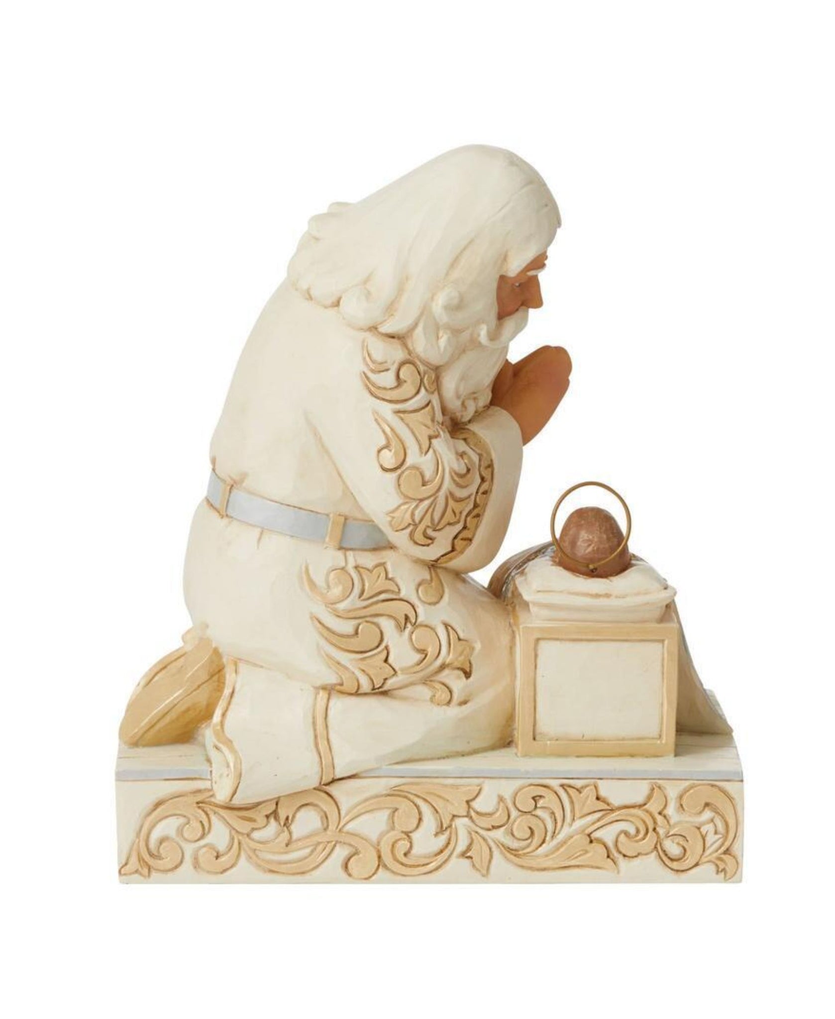 Jim Shore White Woodland Holiday Santa with Baby Jesus Figurine