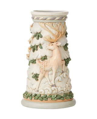 Jim Shore White Woodland Deer Pillar Candleholder