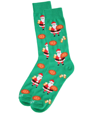 Men's Jolly Santa With Pizza And Beer Novelty Crew Socks