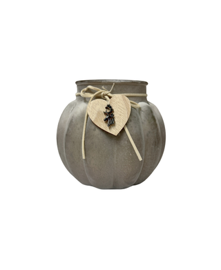 Grey Frosted Glass Candle Holder With Heart