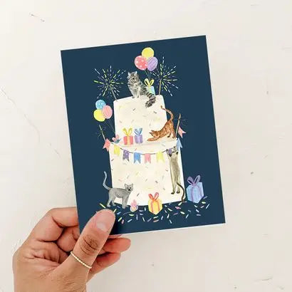 Party Cat Cake Birthday Card Blank