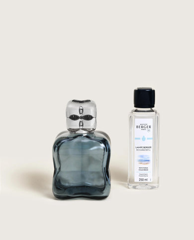 Cozy Steel Blue Fragrance Lamp Gift Set with Ocean Breeze - Lampe Berger