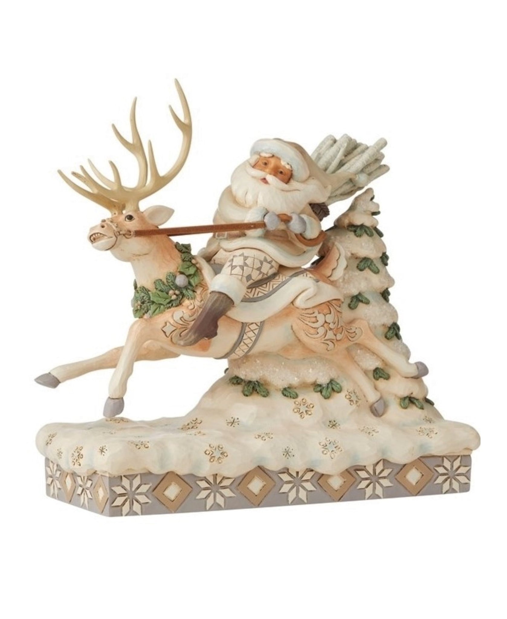 Jim Shore White Woodland Santa Riding Reindeer Figurine