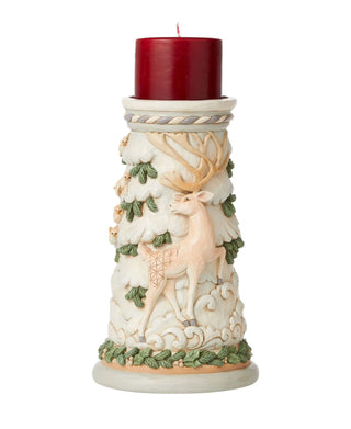 Jim Shore White Woodland Deer Pillar Candleholder