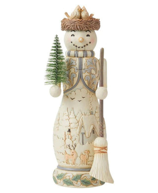 Jim Shore White Woodland Snowman Nutcracker Figurine