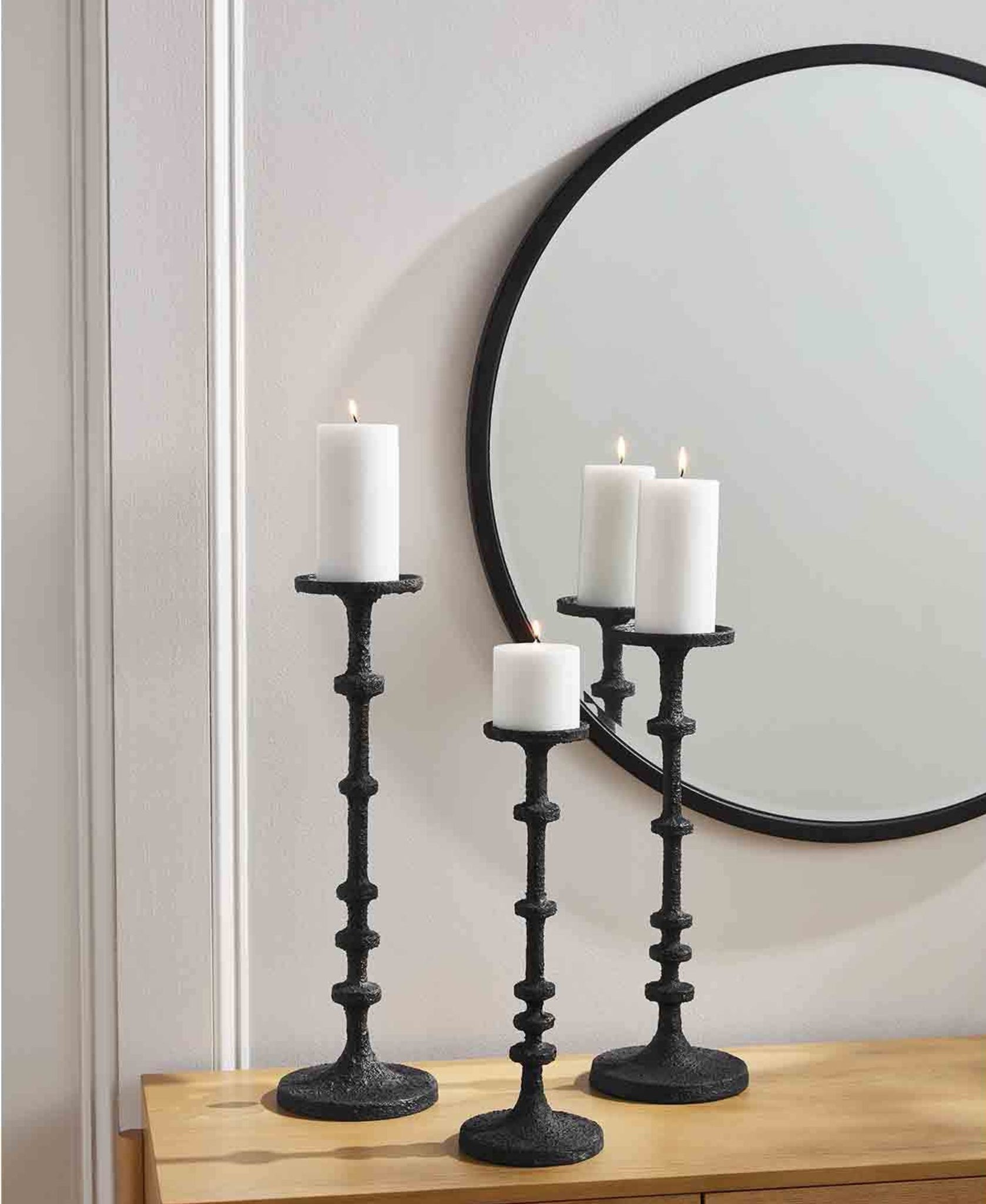  Matte Black Candle Holders Set of 3 - Metal Candle