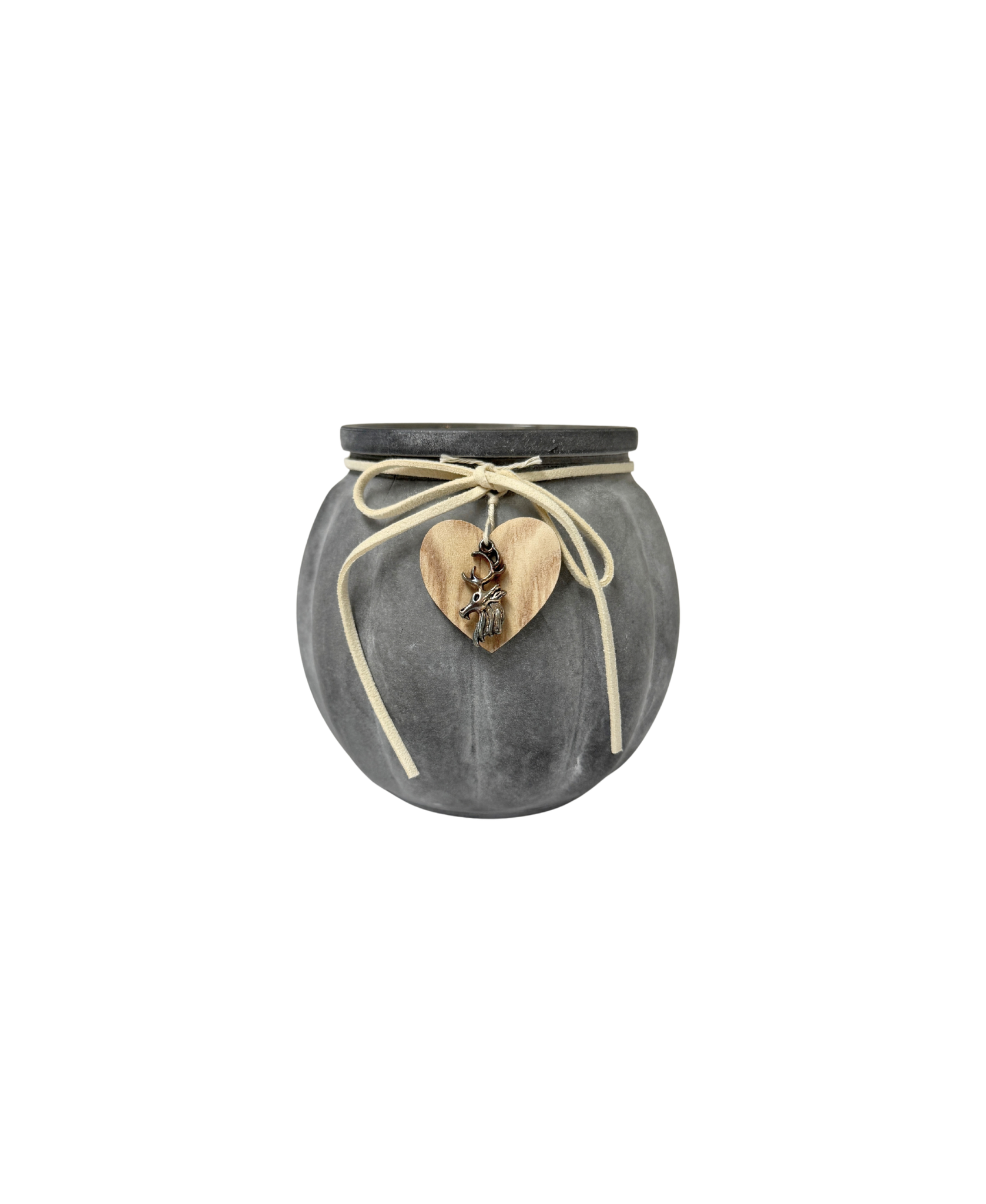 Grey Frosted Glass Candle Holder With Heart