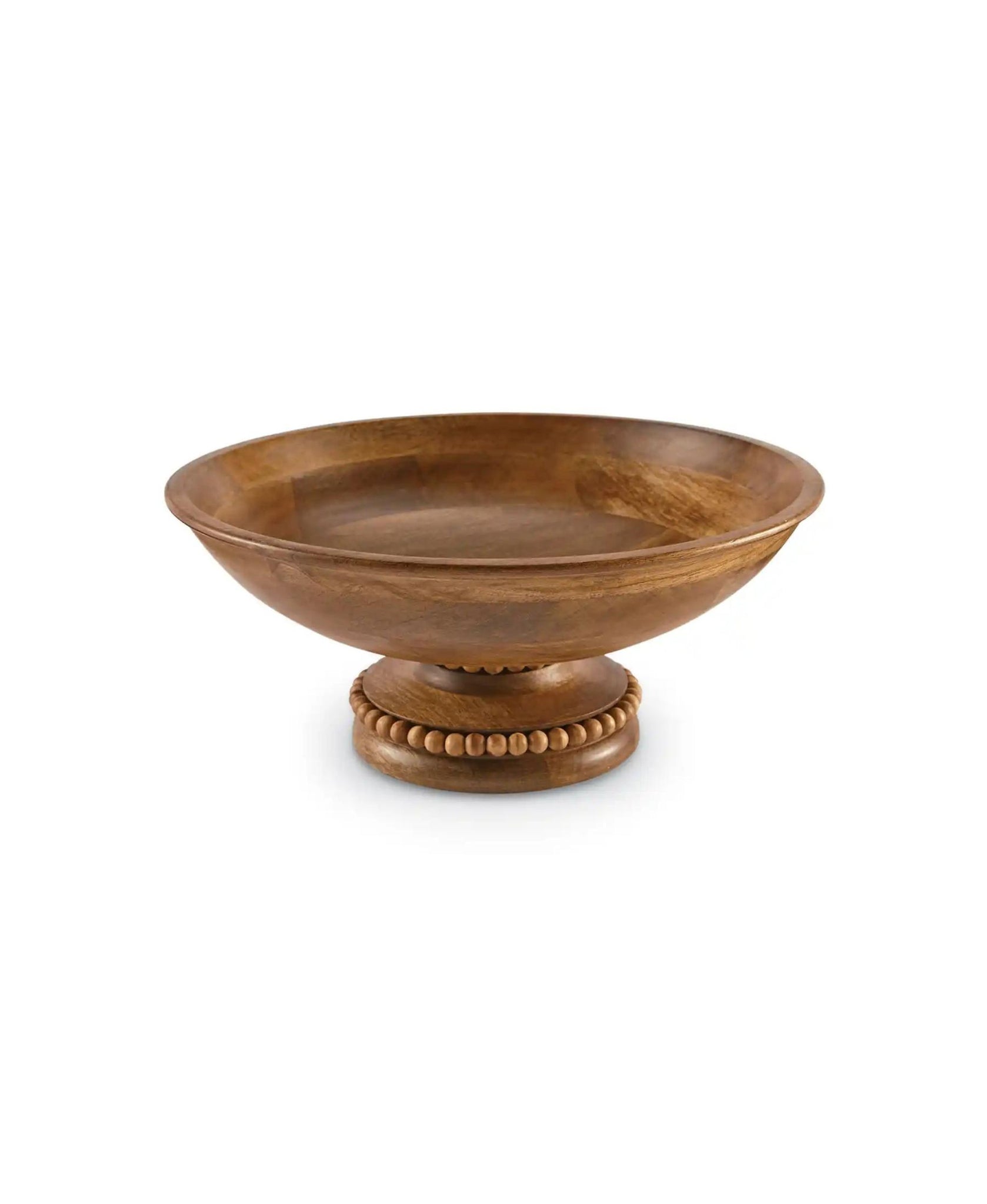 Beaded Wood Pedestal Bowl