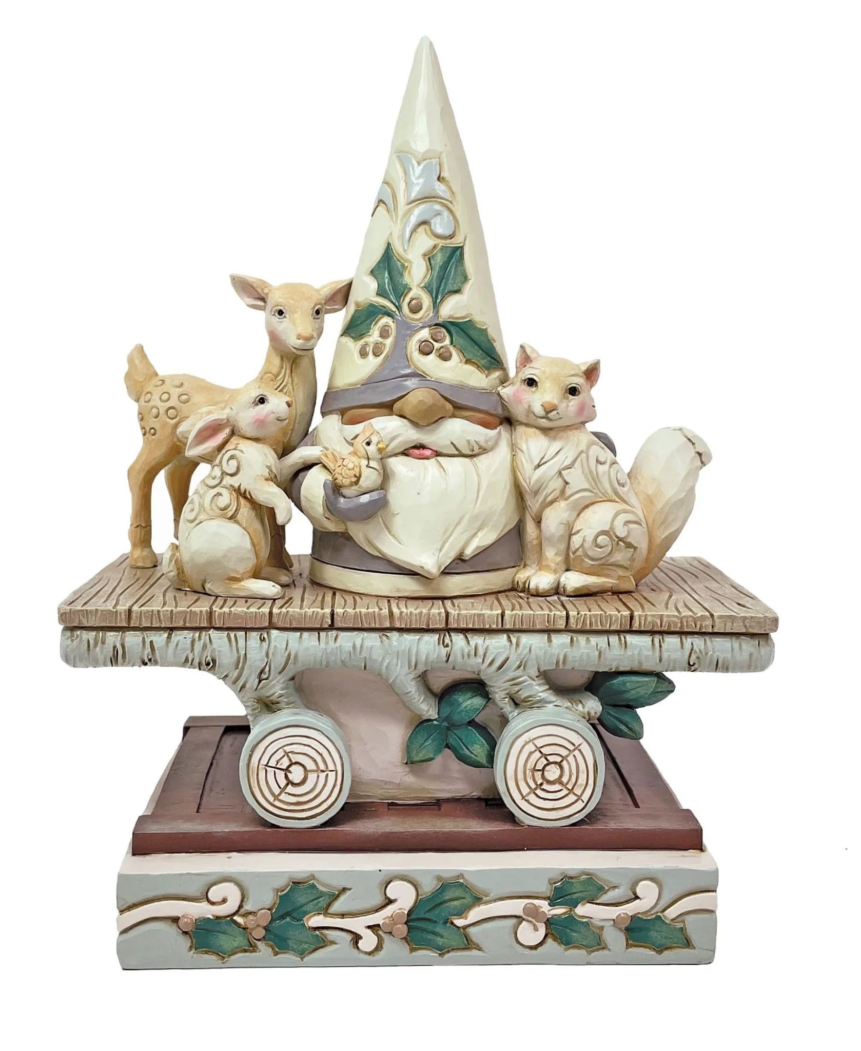 Jim Shore White Woodland Gnome with Animals on Train Car Figurine