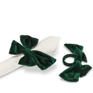 Velvet Bow Napkin Ring - Dark Green