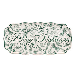 Merry Christmas Green Toile Tray
