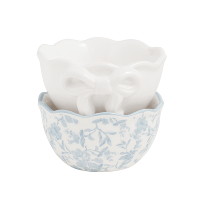 Toile And White Bow Ramekin Set