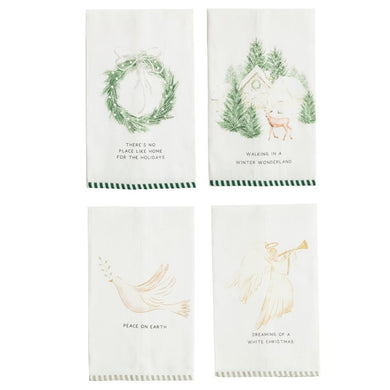 White Christmas Stripe Hem Towel - Assorted