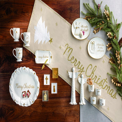 Silver Bells Merry Christmas Table Runner
