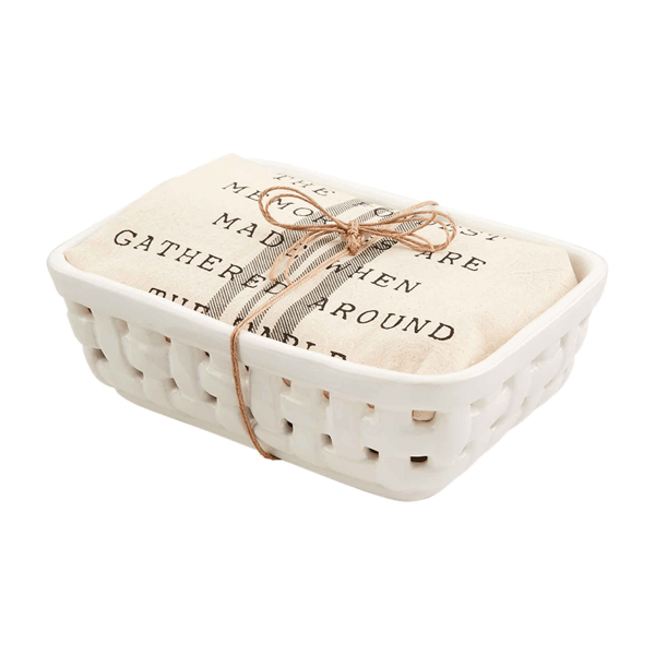 Ceramic Weave Serving Basket With Towel