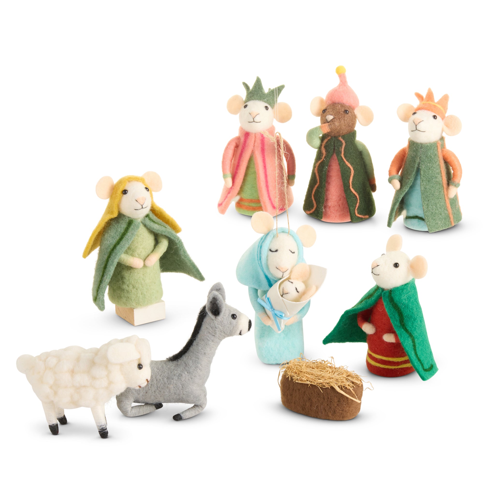 Box of Felt Mice Nativity Ornaments 5.5