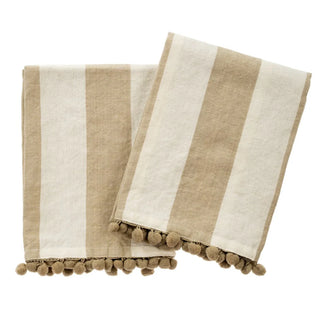 Pom Pom Stripe Tea Towel - Sand