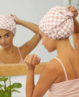 Kitsch Satin Lined Luxury Shower Cap Checker