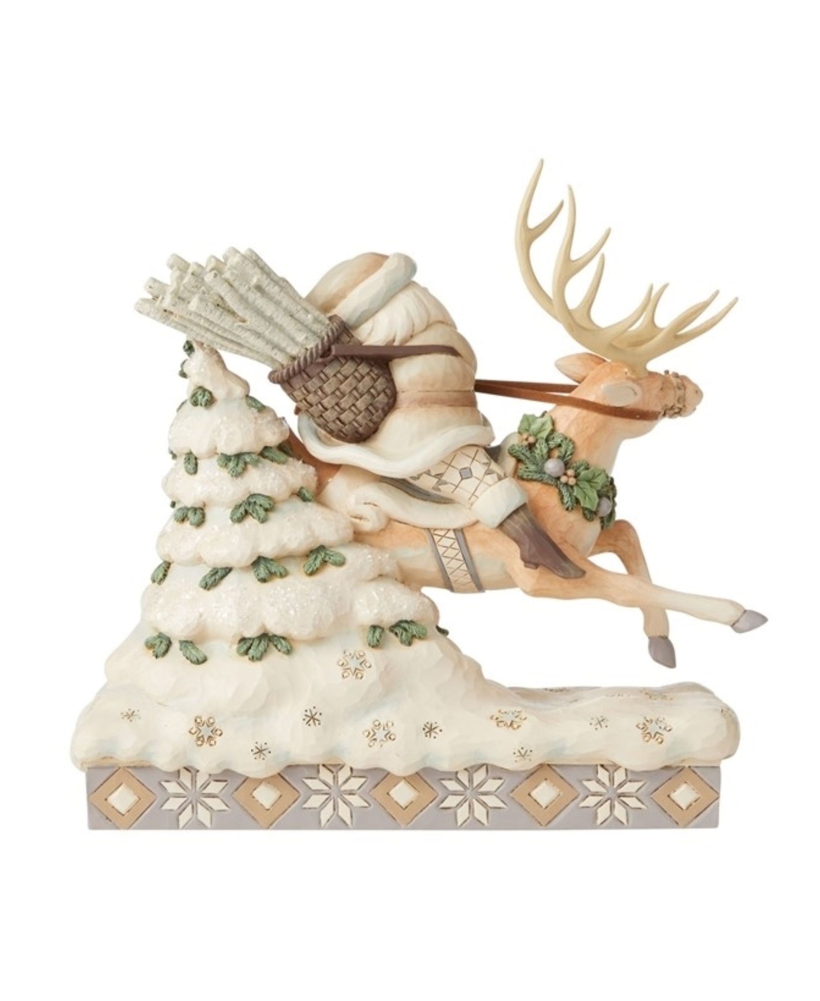 Jim Shore White Woodland Santa Riding Reindeer Figurine