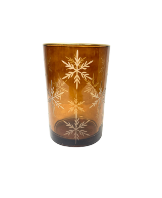 Amber Etched Glass Candle Holders