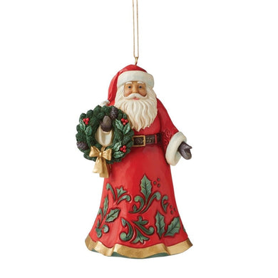 Jim Shore Jolly Santa Holding Wreath Hanging Ornament