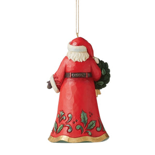 Jim Shore Jolly Santa Holding Wreath Hanging Ornament