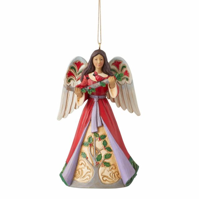 Jim Shore Christmas Angel With Cardinals & Holly Hanging Ornament