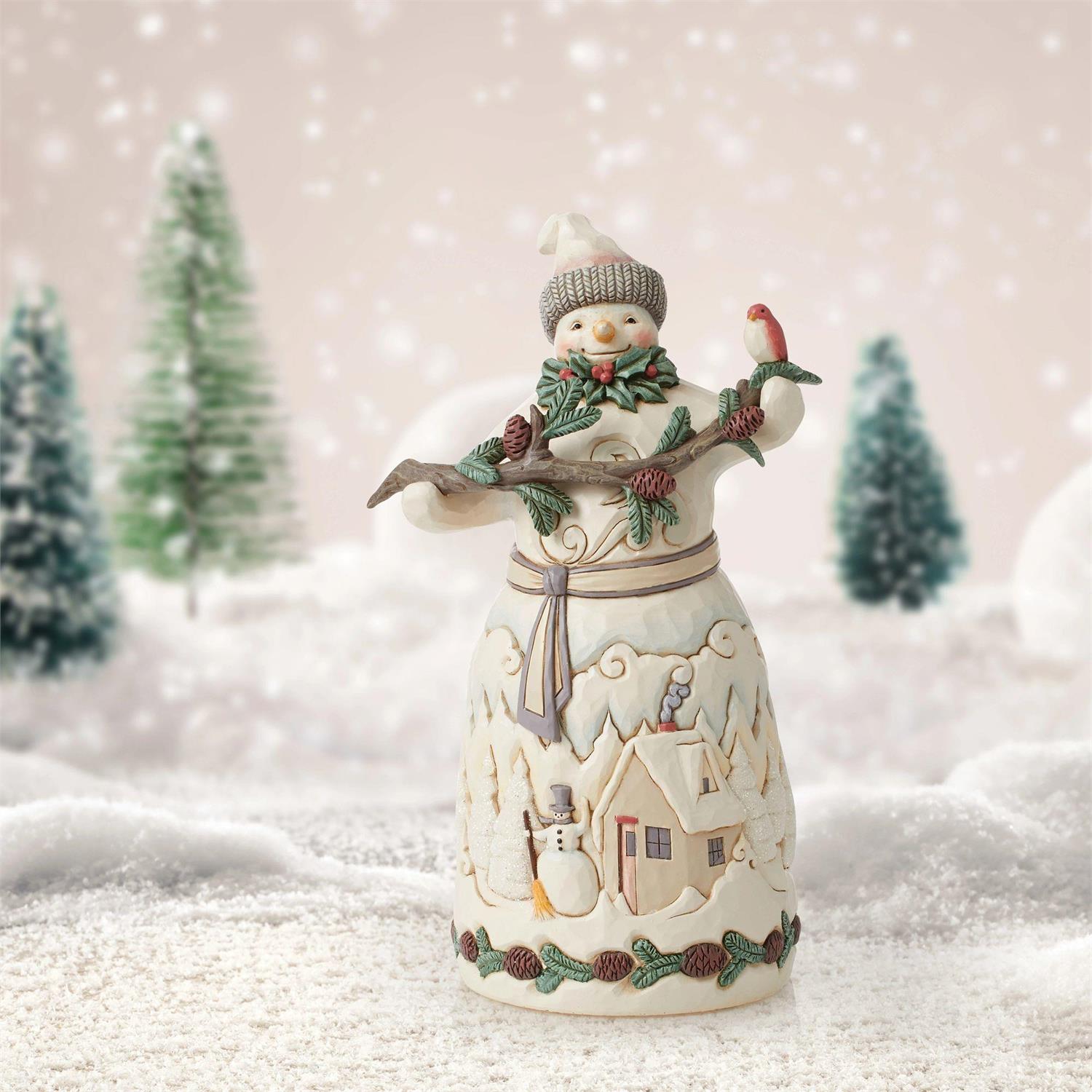 Jim Shore White Woodland Snowman With Pine Garland Figurine