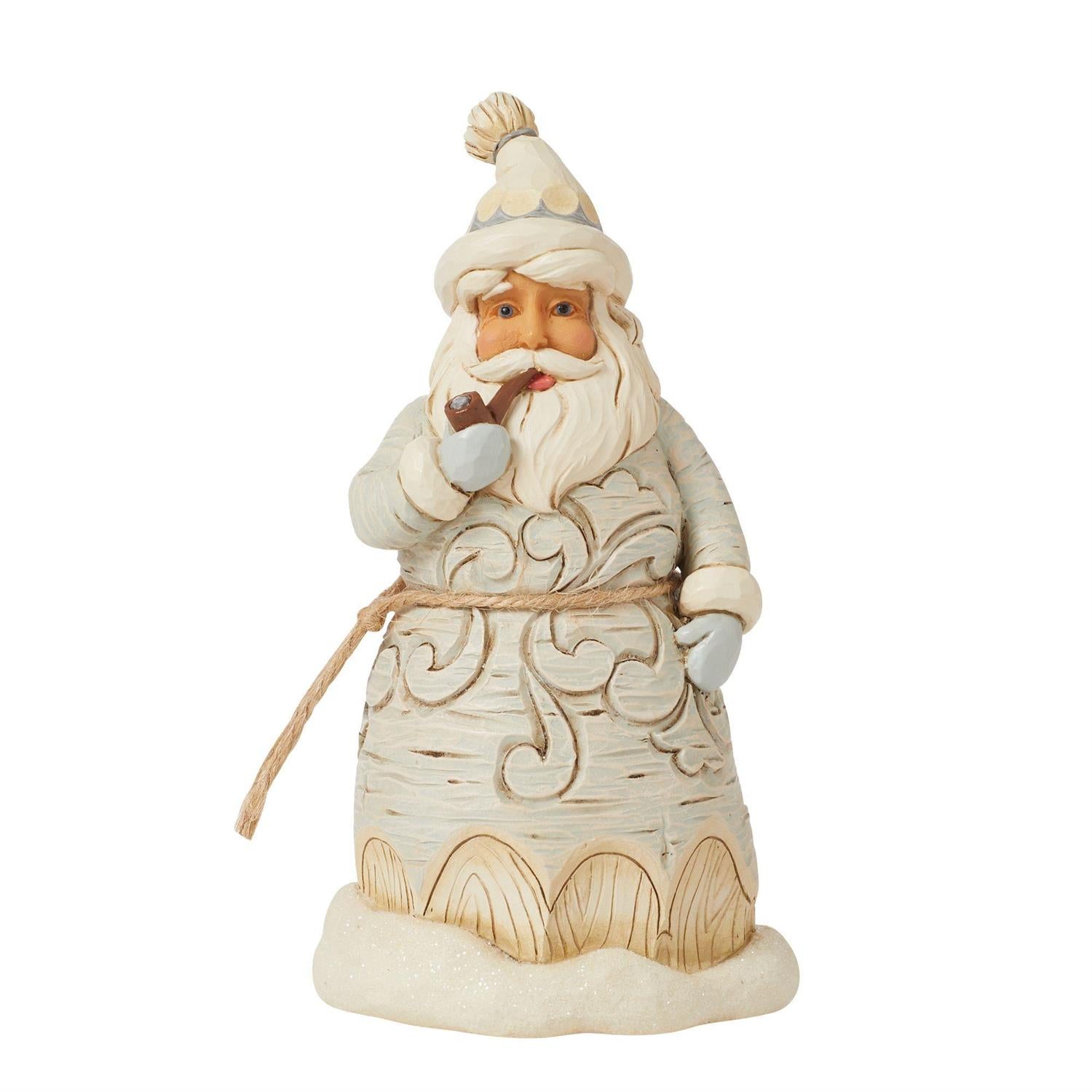 Jim Shore White Woodland Carved Santa With Pipe Figurine