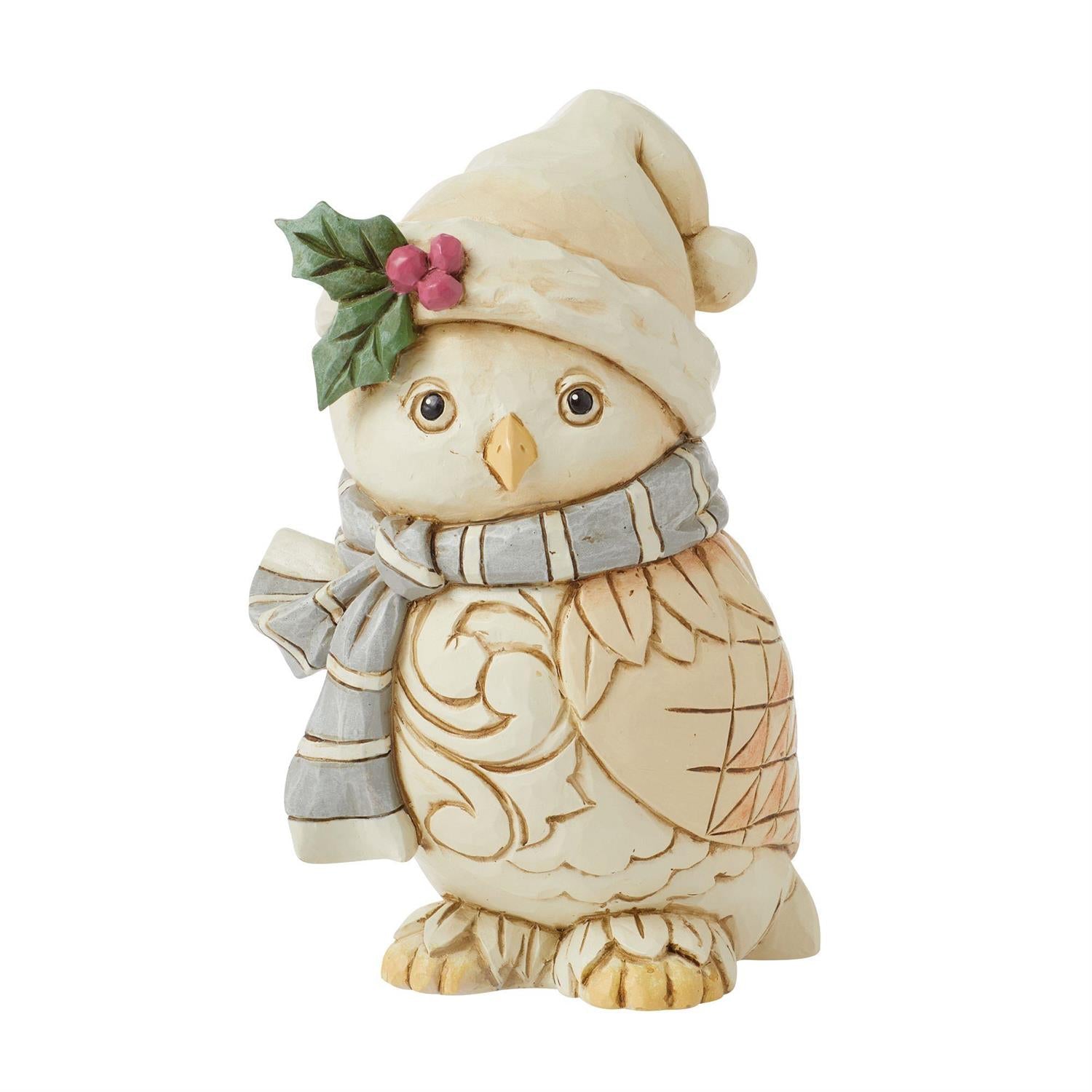 Jim Shore White Woodland Owl With Scarf Figurine