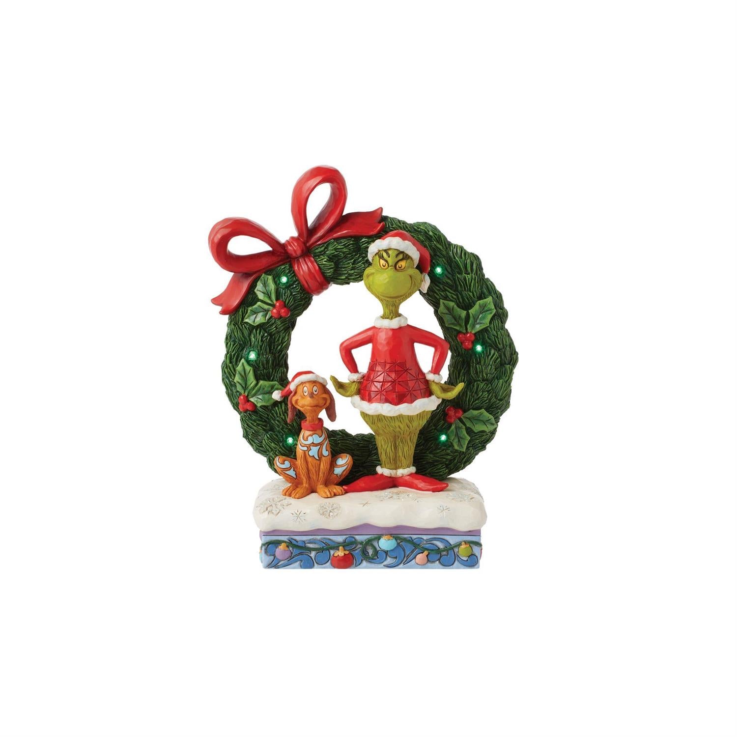 Jim Shore The Grinch & Max In Wreath Light-Up Figurine