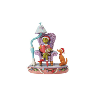 Jim Shore Grinch In Chair With Light-Up Lamp Figurine