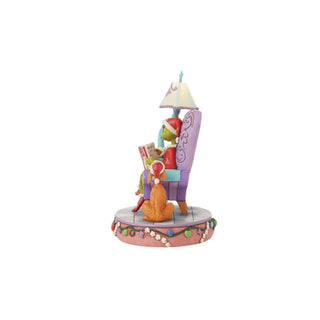 Jim Shore Grinch In Chair With Light-Up Lamp Figurine