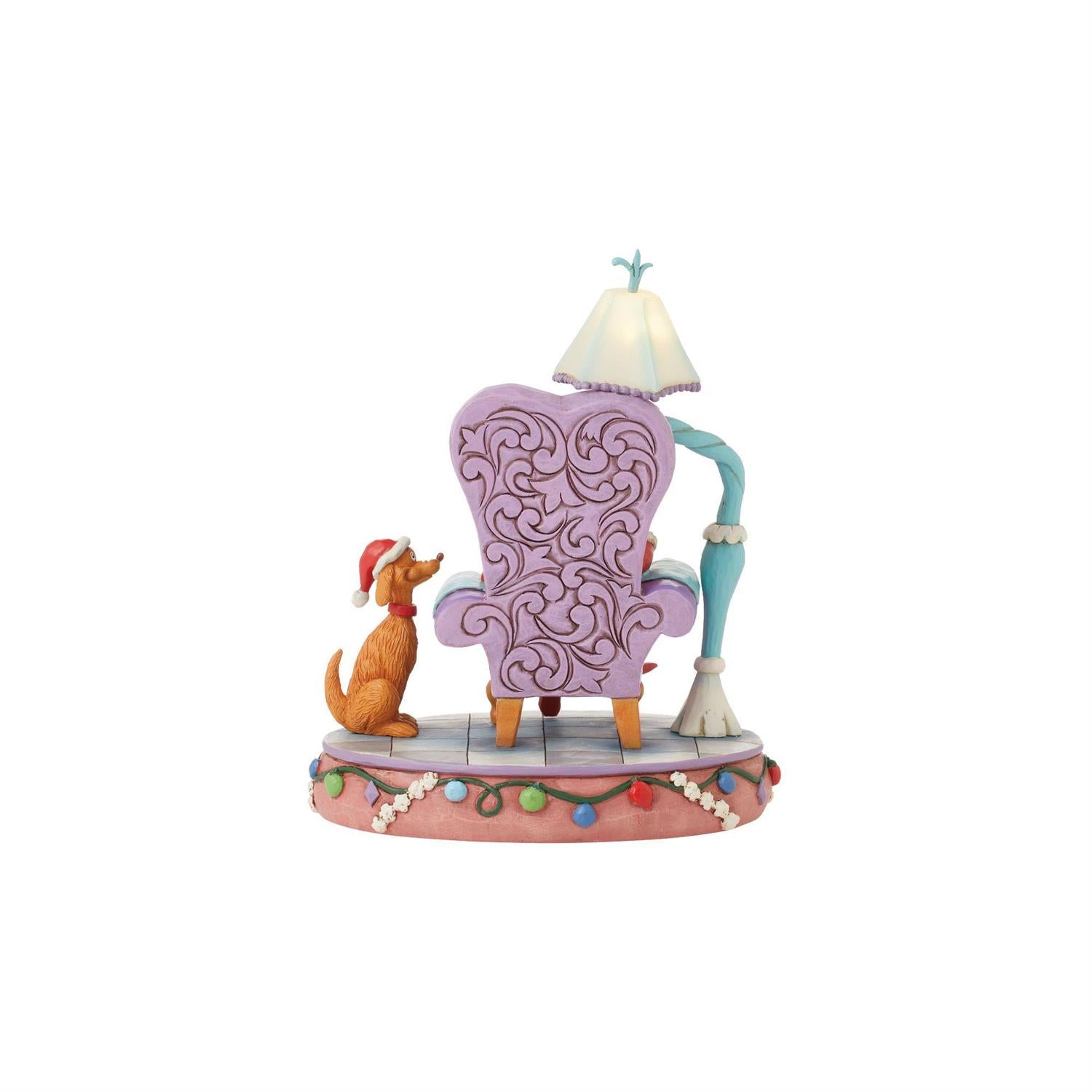 Jim Shore Grinch In Chair With Light-Up Lamp Figurine