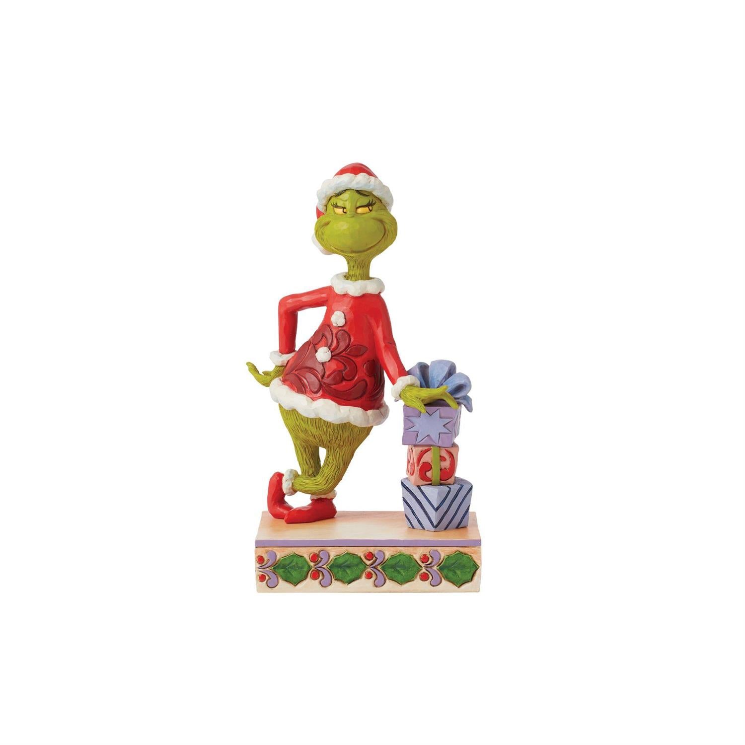 Jim Shore The Grinch Leaning On Stacked Gifts Figurine