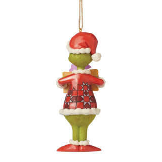 Jim Shore Grinch Holding Warning: Bad Attitude Sign Hanging Ornament