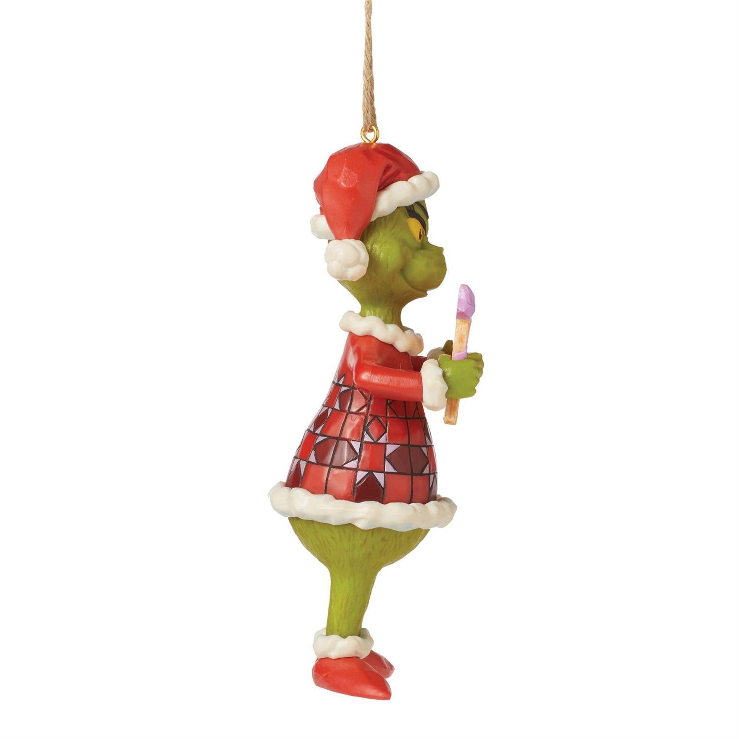 Jim Shore Grinch Holding Warning: Bad Attitude Sign Hanging Ornament