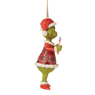 Jim Shore Grinch Holding Warning: Bad Attitude Sign Hanging Ornament