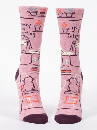 Blue Q Women's Go Away I'm Introverting Crew Socks