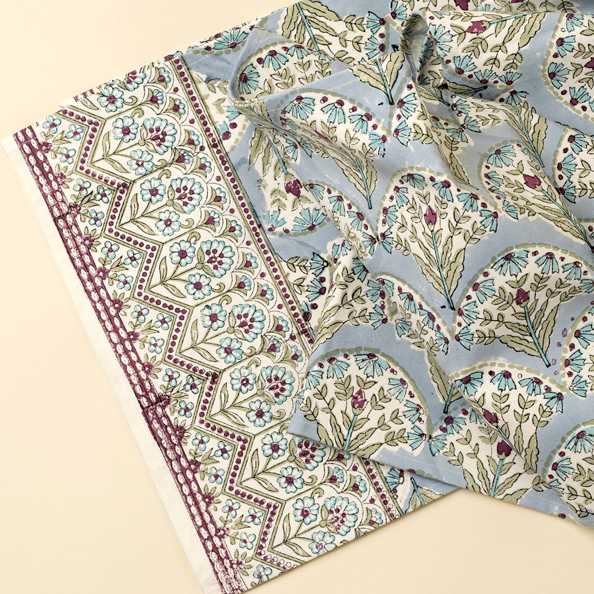 Sakura Block Print Table Runner Blue