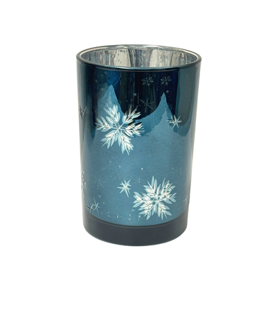 Blue Etched Glass Candle Holder