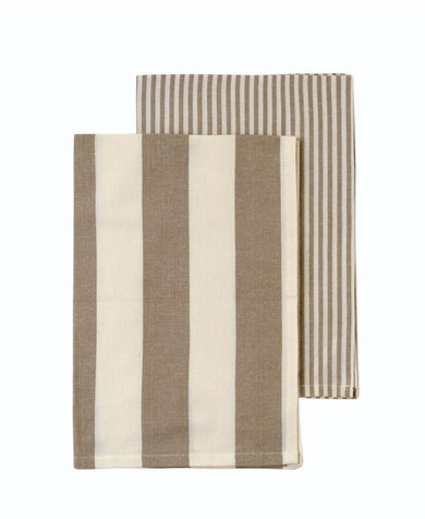 Hampton Stripe Tea Towels Set of 2 - Stone