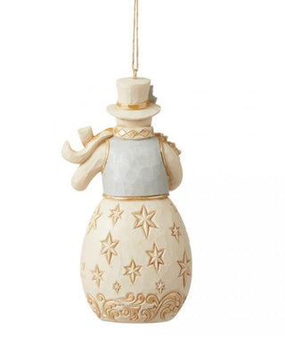 Jim Shore White Woodland Snowman Holding Flowers Ornament