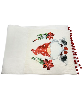 Ganz Gnome & Poinsettia Table Runner with Pom Poms