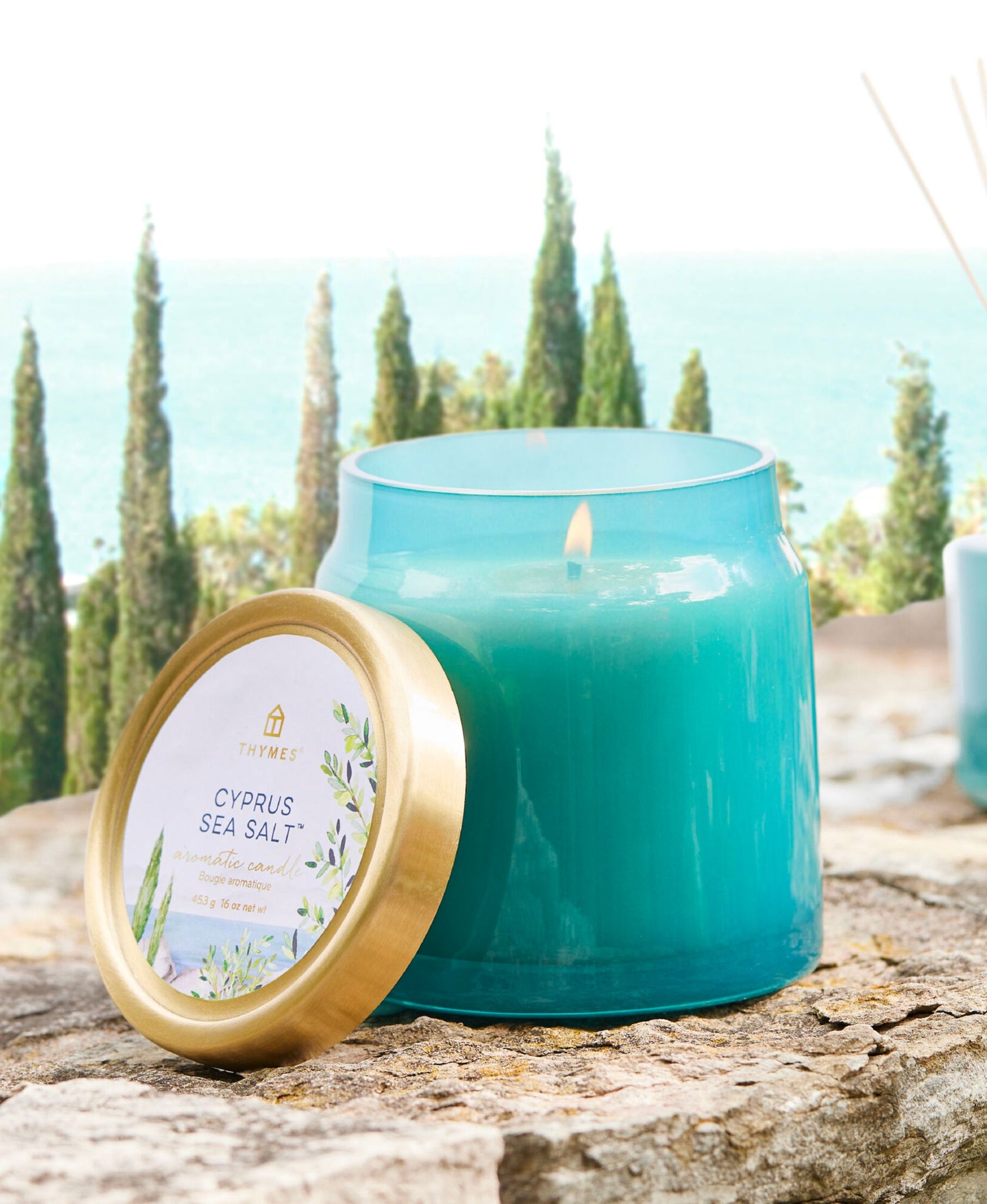 Thymes Cyprus Sea Salt Poured Candle with Gold Lid