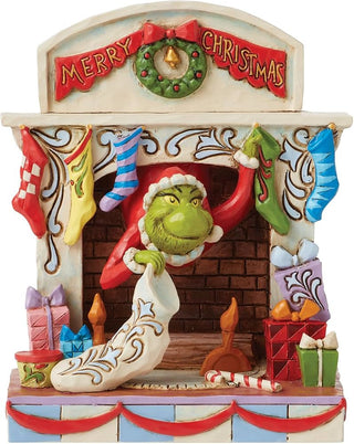 Jim Shore Grinch Peaking Out Of Fireplace Figure