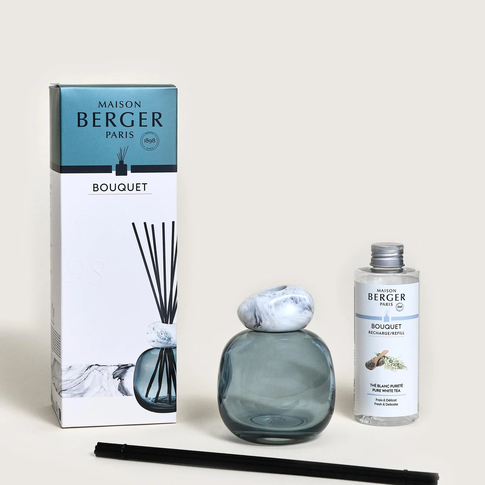 Maison Berger Mineral Blue & White Reed Diffuser with Pure White Tea