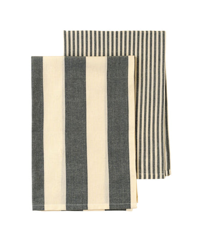 Hampton Stripe Tea Towels Set of 2 - Slate Grey