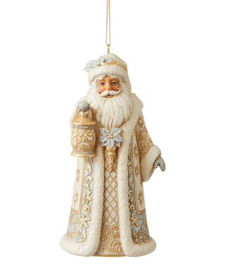 Jim Shore White Woodland Santa Holding Lantern Ornament