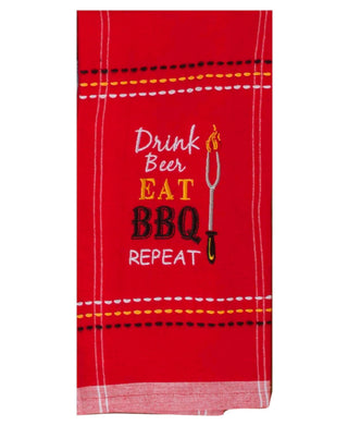 Drink Beer Eat BBQ Repeat Tea Towel